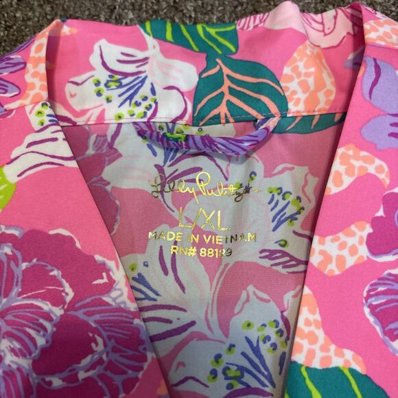 Lilly Pulitzer FLoral Pink Multicolored Robe Size Large/XL - with belt - Picture 4 of 9